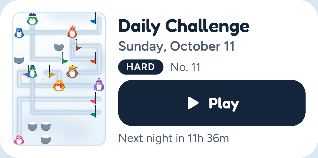 The game’s Daily Challenge card: today’s night in small, marked hard, with a Play button.